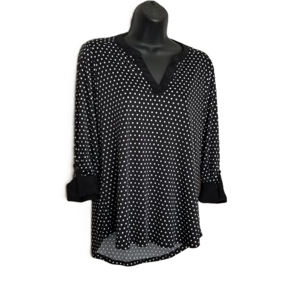 Cocomo Petite Black White Polka Dot Tunic Top High Low Hem Vintage Size S